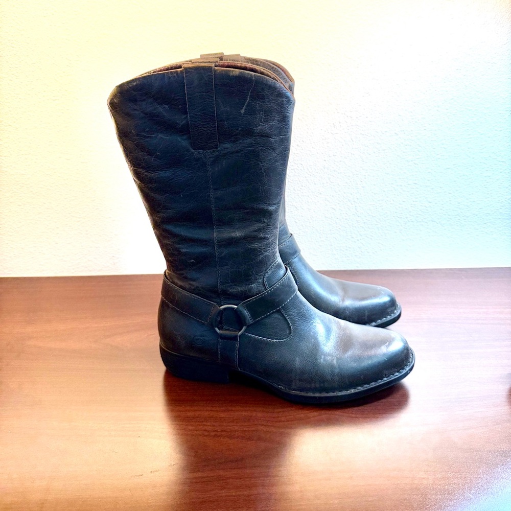 Born Black Leather Heeled Boots